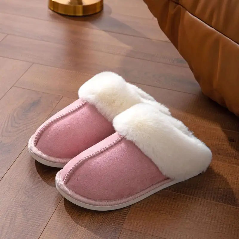 2023 Winter Warm Fur Indoor Home Slippers Women Fluffy Comfort Soft Bedroom Slippers for Couples Flat Non Slip House Shoes Woman