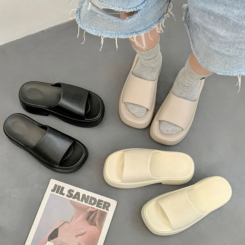 Women's Fashion Thick Sole Eva Slippers 2025 Summer Beach Platform Slides Sandals Woman Indoor Outdoor Chunky Heeled Slippers