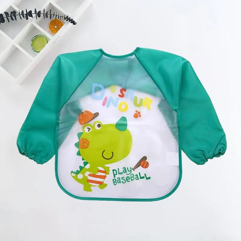 Baby Bibs Cute Colorful Cartoon Waterproof Bib Infant Eating Children Drawing Long Sleeve Pocket Apron Self Feeding Baby 0-3Y