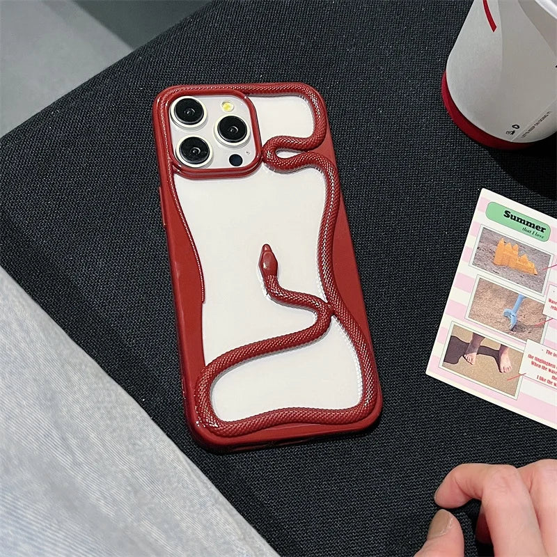 3D Snake Pattern Luxury Plating Phone Case For iPhone 16 15 14 Plus 13 12 11 Pro Max Hollow Out Shockproof Proteciton Soft Cover