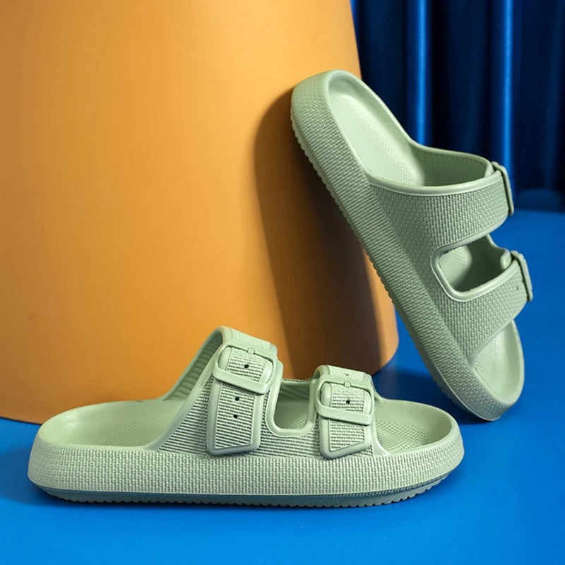 Fashion Buckle Thick Platform Slippers Women Home Soft Sole eva Cloud Slides Sandals Woman 2025 Summer Non Slip Beach Flip Flops