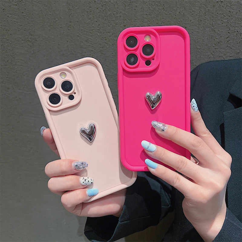 Silver Heart Phone Case For Xiaomi Redmi Note 13 12 Pro Plus 5G 13 12S 11S 11 10S 10 Redmi 12 13C Shockproof Soft Silicone Cover