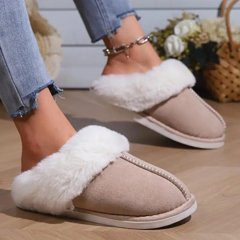 2023 Winter Warm Fur Indoor Home Slippers Women Fluffy Comfort Soft Bedroom Slippers for Couples Flat Non Slip House Shoes Woman