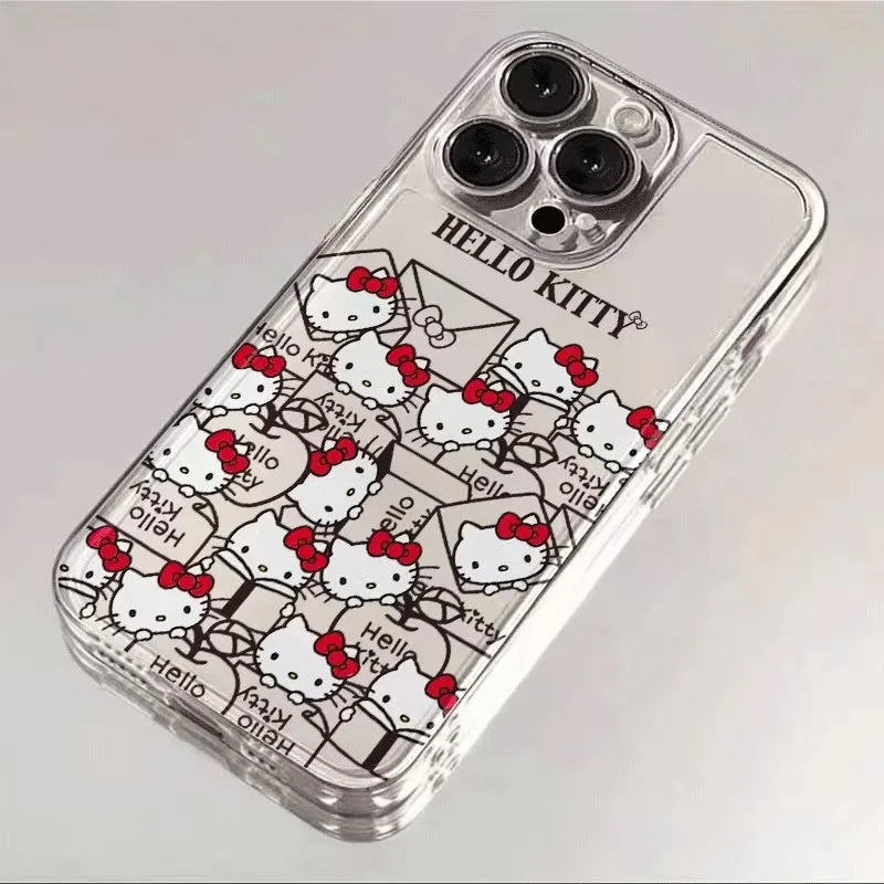 Carton Envelopes Doodle Hello Kitty Diamond Bow Phone Case For iPhone 16 15 14 12 13 11 Pro Max XR XS MAX 7 8 PLUS Y2K Cover