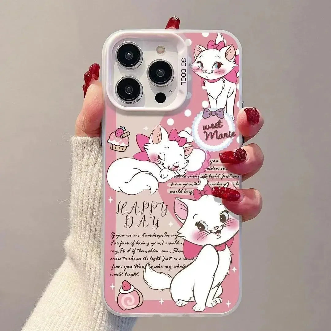 Disney Marie Cat Pink Bow Strap Cute Kawaii Phone Case For iPhone 16 15 14 12 13 11 Pro Max XR XS MAX 7 8 PLUS MINI Y2K Cover