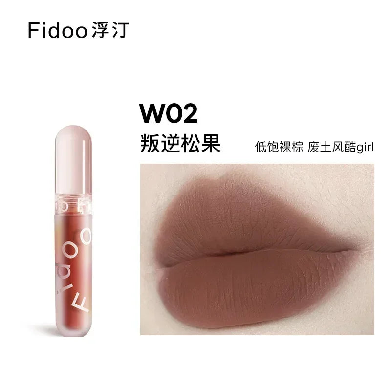 Fidoo Soft Mist Lip Cream Non-Stick Cup Lipstick Lip Mud Velvet Matte Lip Glaze Waterproof Long-lasting Korean Makeup Cosmetics