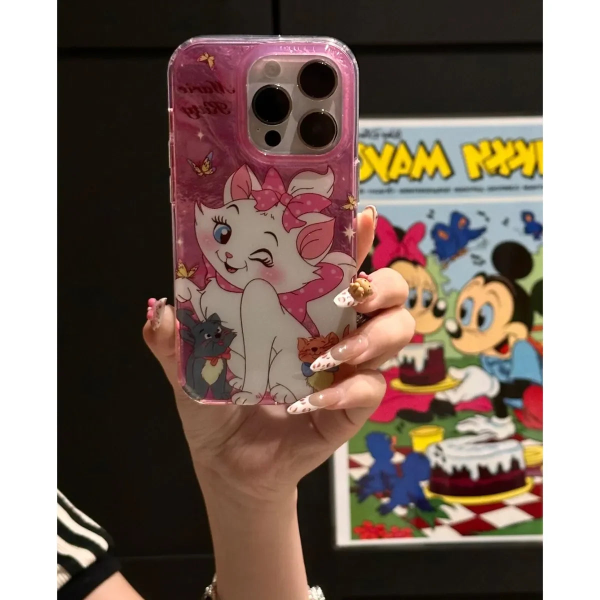 Wink Marie Cat Pink Diamond Bow Cute Phone Case For iPhone 16 15 14 12 13 11 Pro Max XR XS MAX 7 8 PLUS MINI Cartoon Y2K Cover