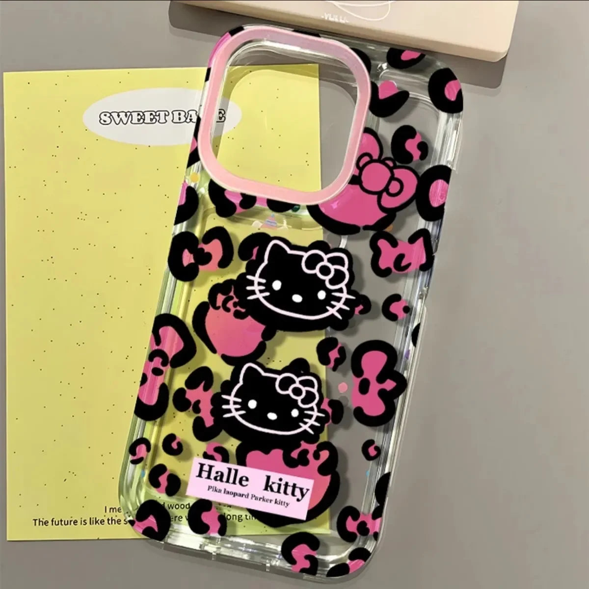 Sanrio Hello Kitty Pink Leopard Print KT Face Phone Case For IPhone 15 14 12 13 11 Pro Max XR XS MAX 7 8 PLUS Y2K Cute Cover