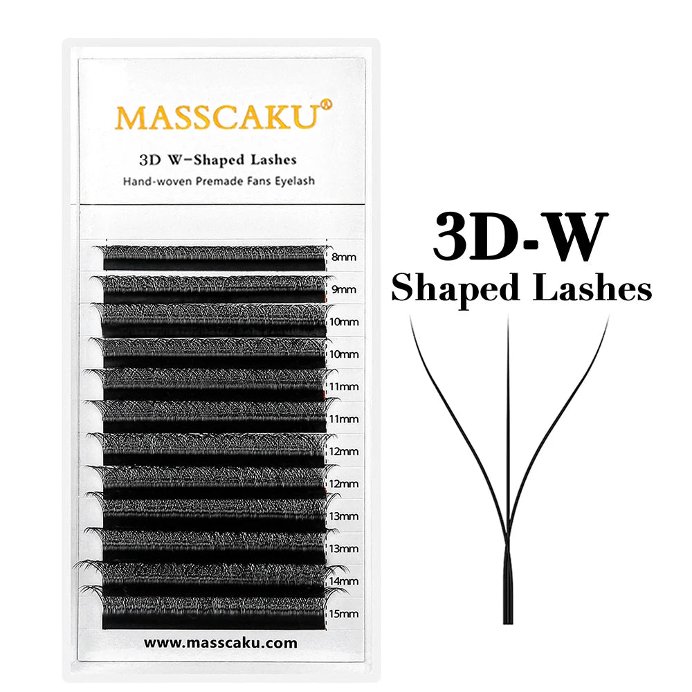 MASSCAKU 12Lines Premium Mink 3D 4D 5D 6D Pre-made False Eyelash W Shape Soft and Natural Individual Lash Extension Supplies