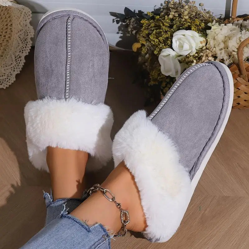 2023 Winter Warm Fur Indoor Home Slippers Women Fluffy Comfort Soft Bedroom Slippers for Couples Flat Non Slip House Shoes Woman