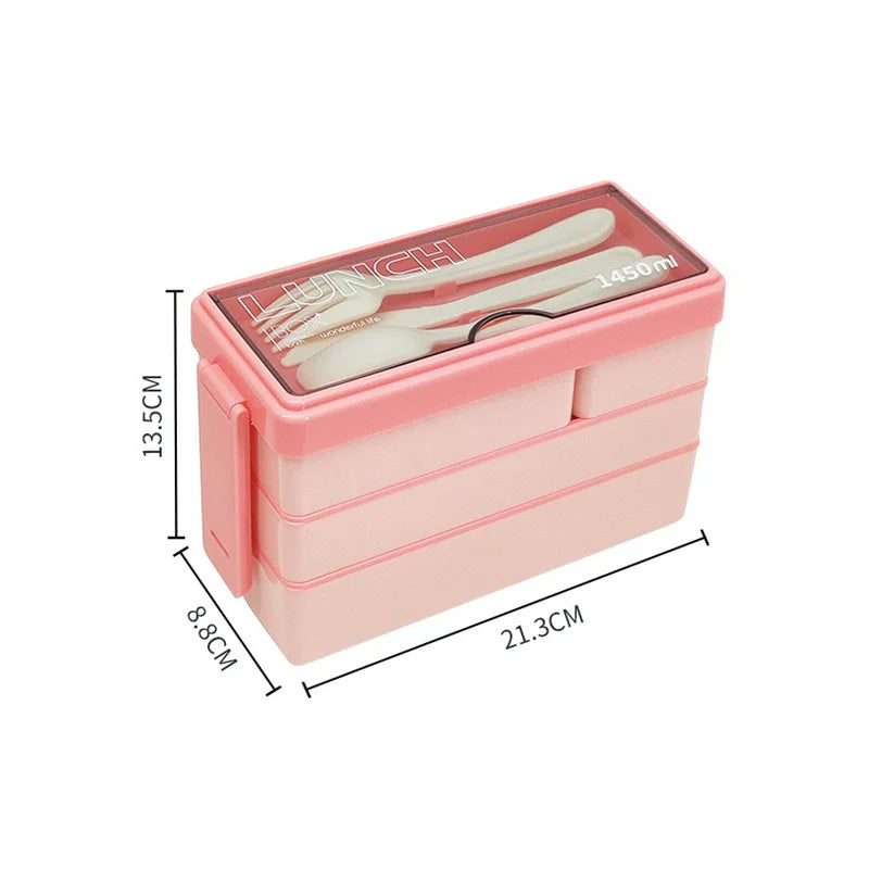 3 Layers Lunch Box Stackable Bento Boxes For Adults Office Students Lunch Box With Fork Spoon Microwave Food Storage Container