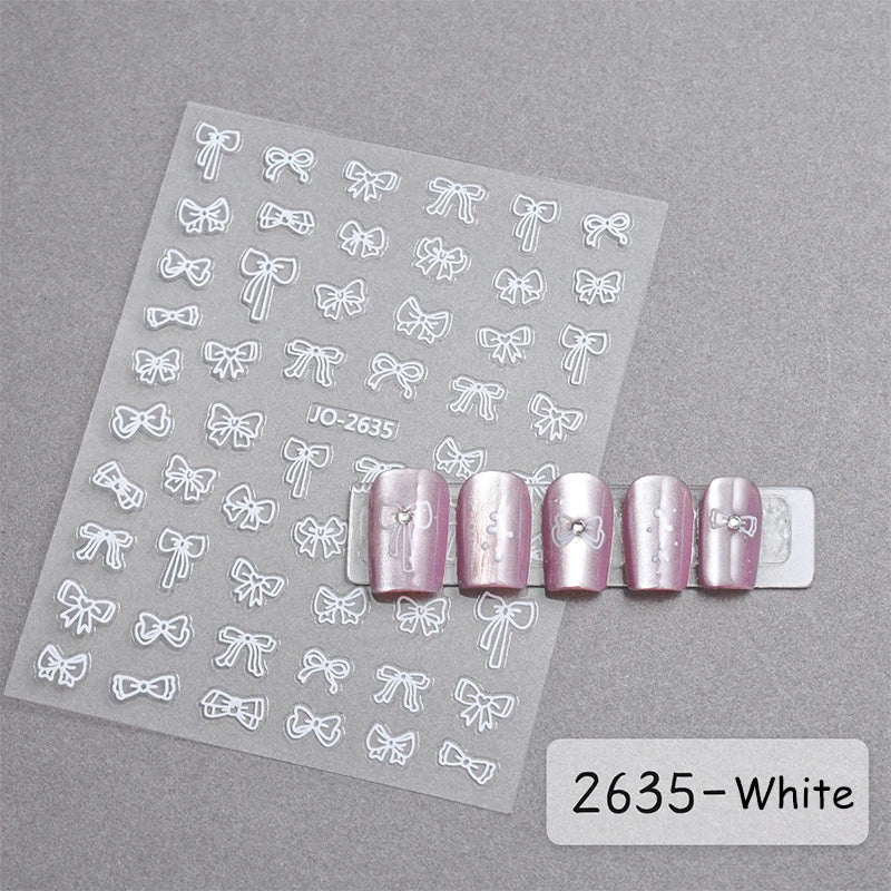 3D White Bowknot Flower Nail Art Sticker Ultra-thin Self-Adhesive Slider Summer Nail Art Decal Decoration DIY Manicure Accesorie