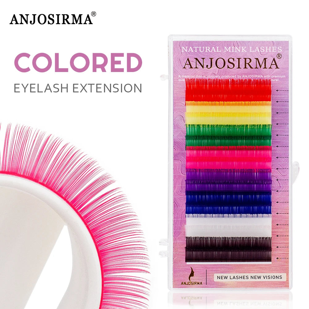 ANJOSIRMA Mix Color eyelashes Make up High Quality Soft Natural Synthetic Mink Rainbow Eyelash Extension Supplies 8 Colors Mix