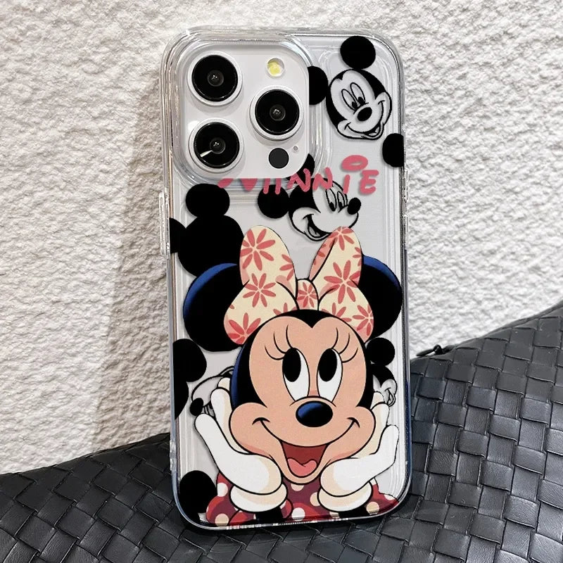 Disney Mickey Minnie Mouse Kawaii Face Bow Phone Case For IPhone 16 15 14 12 13 11 Pro Max XR XS MAX 7 8 PLUS Y2K Cute Cover