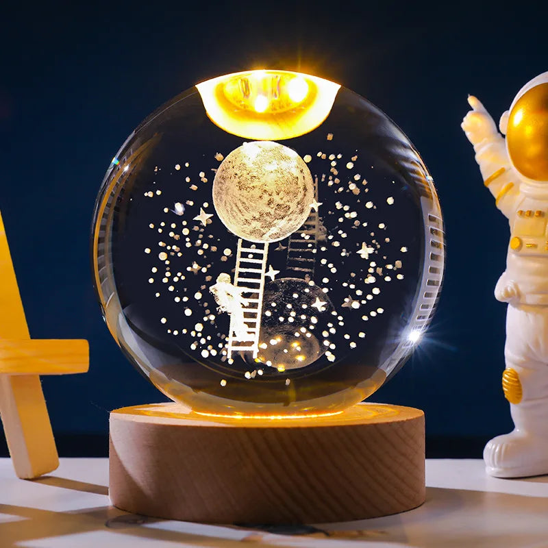 Unique 3D Crystal Ball Night Light Led Lamp Bedside Table Galaxy Lamp Glowing Saturn Planets Moon Children Birthday Gift Toy 5cm