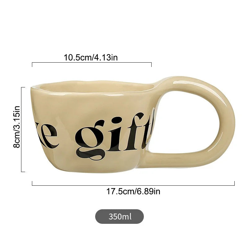 350ml English alphabet Large Handle Ceramic Mug Hand Pinched Irregular Coffee Cups Milk Oatmeal Cup Home Office Water Cups