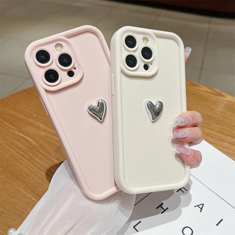 Silver Heart Phone Case For Xiaomi Redmi Note 13 12 Pro Plus 5G 13 12S 11S 11 10S 10 Redmi 12 13C Shockproof Soft Silicone Cover