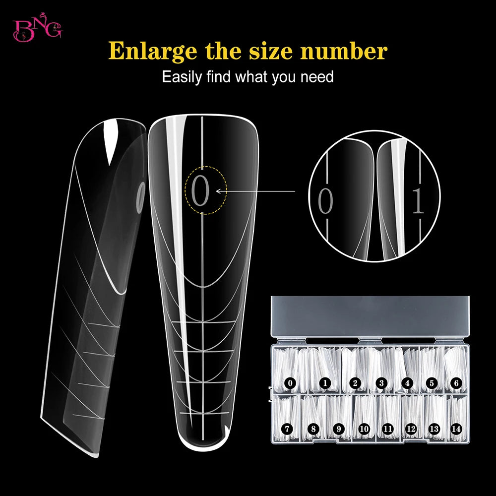 BNG New 150Pcs Extension Gel Dual Forms with Rim Inside Full Cover Gel Nail Mold Kit Almond Nail Form Tips for French Manicure