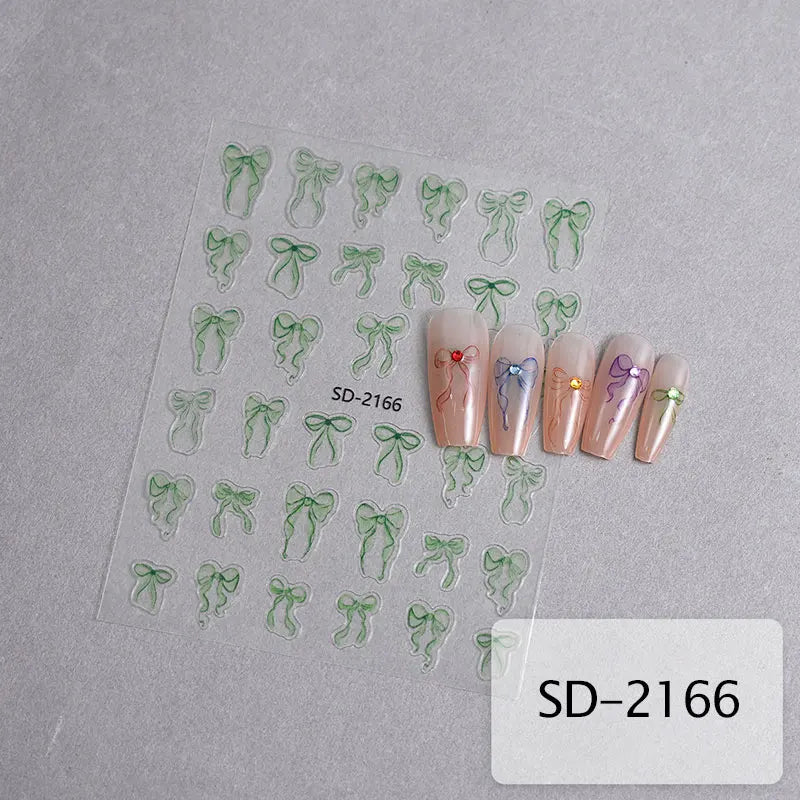 3D White Bowknot Flower Nail Art Sticker Ultra-thin Self-Adhesive Slider Summer Nail Art Decal Decoration DIY Manicure Accesorie