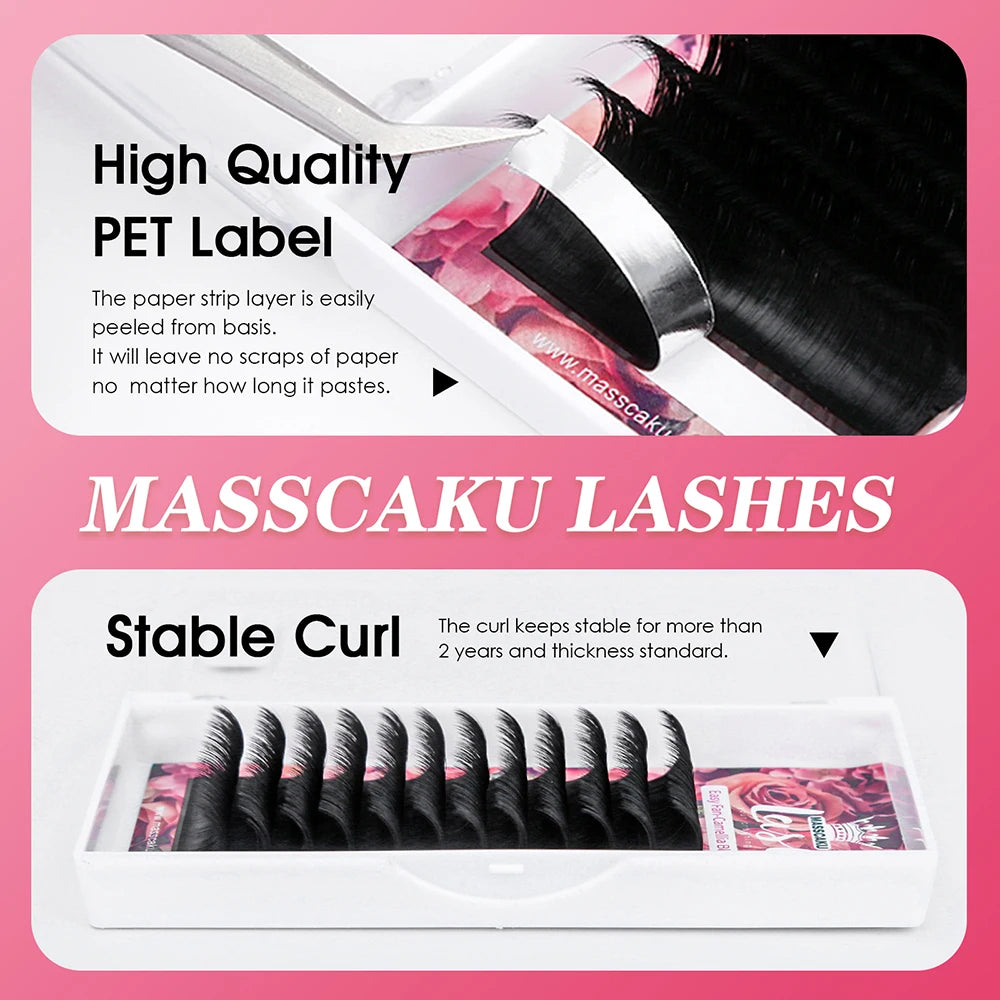 MASSCAKU Premium Synthetic Mink Material Automatic Fanning Lashes C/CC/D/DD Curl Soft Natural Looks One Second Blooming Eyelash