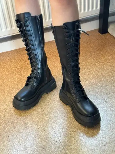 Chunky Platform Punk Boots Women Thick Bottom PU Leather Knee High Boots Woman Autumn Winter Fashion Motorcycle Botas Mujer 2024