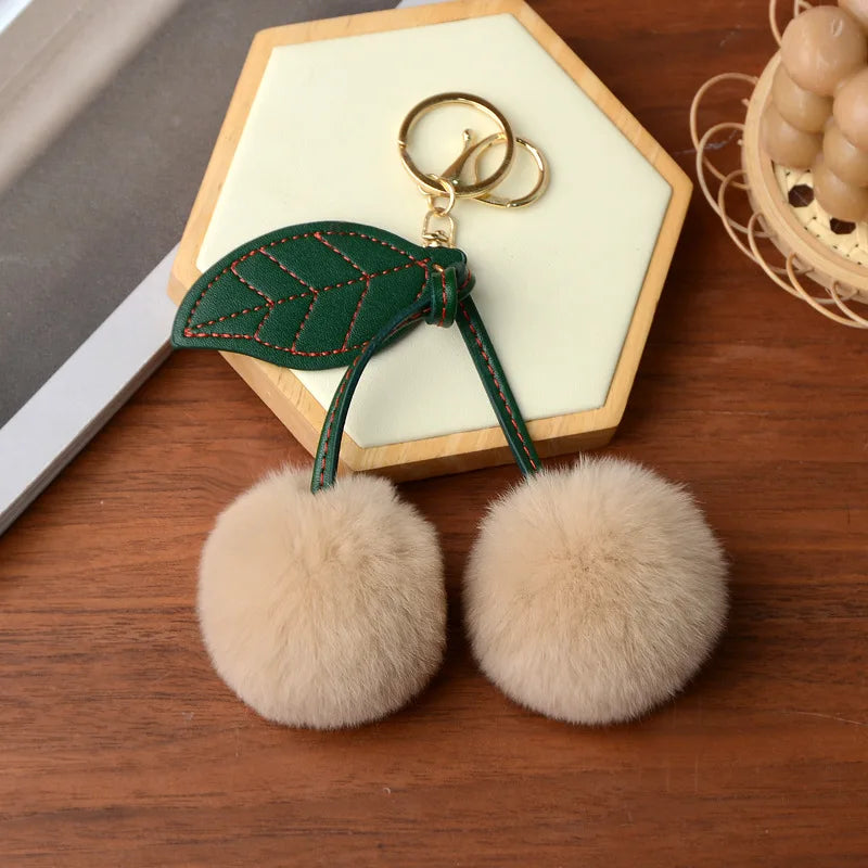 New Otter Rabbit Hair Cherry Multi-color Car Keychain Pendant Cute Pompom Doll Doll Bag Bag Hanging Key Chains for Women Gift