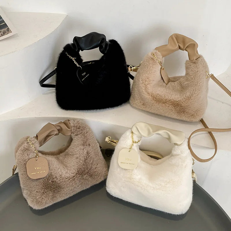 2024 New Woman Soft Plush Shoulder Bag Handbag Daily Autumn Winter Korean Version Fashion Simple Crossbody Bag For Traveling