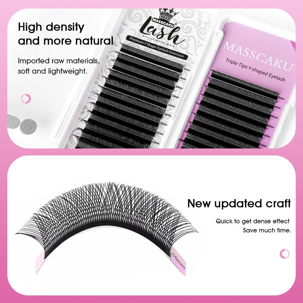 MASSCAKU New Arrival YY Shape lash Fluffy Individual Eyelash Extensions Natural and Soft Lash Wholesale/Supplies