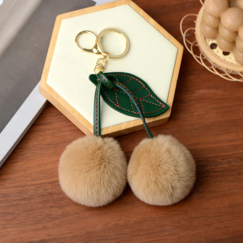 New Otter Rabbit Hair Cherry Multi-color Car Keychain Pendant Cute Pompom Doll Doll Bag Bag Hanging Key Chains for Women Gift