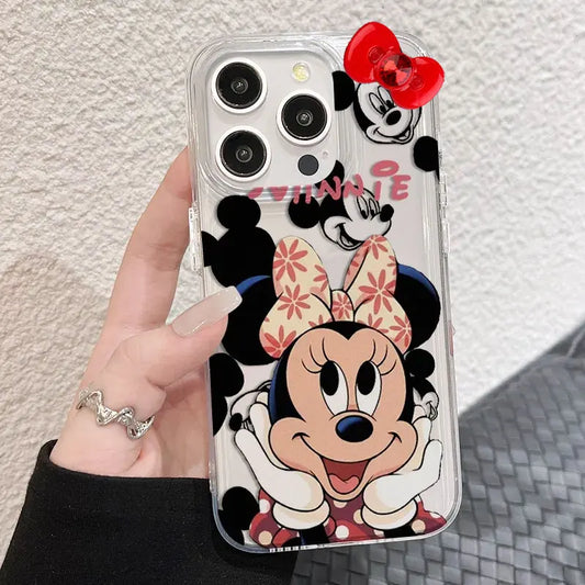 Disney Mickey Minnie Mouse Kawaii Face Bow Phone Case For IPhone 16 15 14 12 13 11 Pro Max XR XS MAX 7 8 PLUS Y2K Cute Cover