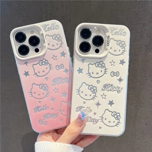 Sanrio Hello Kitty Halo Dyeing KT Screen Phone Case For iPhone 15 14 12 13 11 Pro Max XR XS MAX 7 8 PLUS MINI Y2K Pink Lovely