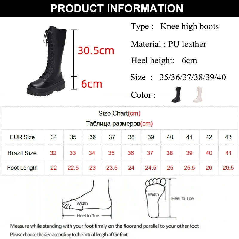 Chunky Platform Punk Boots Women Thick Bottom PU Leather Knee High Boots Woman Autumn Winter Fashion Motorcycle Botas Mujer 2024