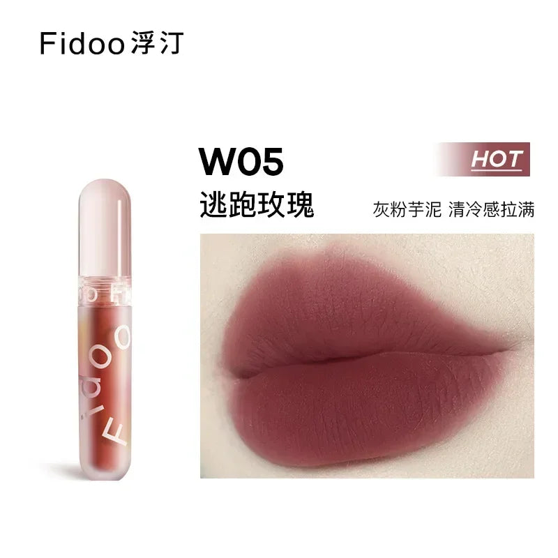 Fidoo Soft Mist Lip Cream Non-Stick Cup Lipstick Lip Mud Velvet Matte Lip Glaze Waterproof Long-lasting Korean Makeup Cosmetics