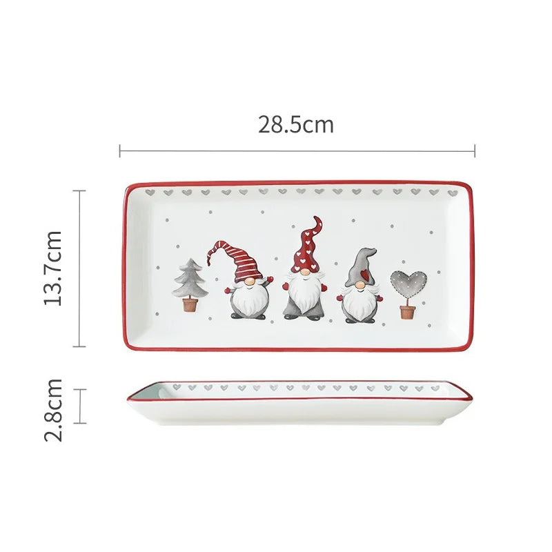 Christmas Ceramic Dinner Plates Rectangular Ceramic relief Plate Afternoon Tea Dessert Tray Steak Western plates Tableware Gifts