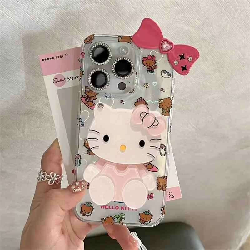 Sanrio Hello Kitty New Ins Stand Holder Phone Case For iPhone 16 15 14 12 13 11 Pro Max XR XS MAX 7 8 PLUS MINI Y2K Pink Lovely