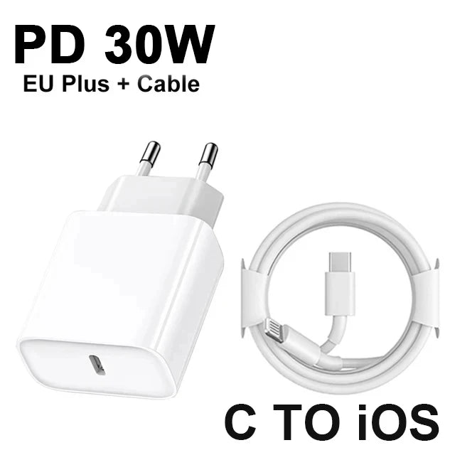 Original 30W Fast Charger For APPLE iPhone 15 14 13 12 11 Pro Max USB-C Quick Charging X XS XR 7 8 Plus Cable Phone Accessories