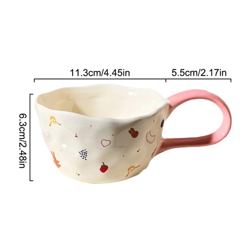 Cute Little Bear Rabbit Ceramic Mugs Hand Pinched Irregular Coffee Cups Milk Cup for Kids Breakfast Oatmeal Cup Creative gift