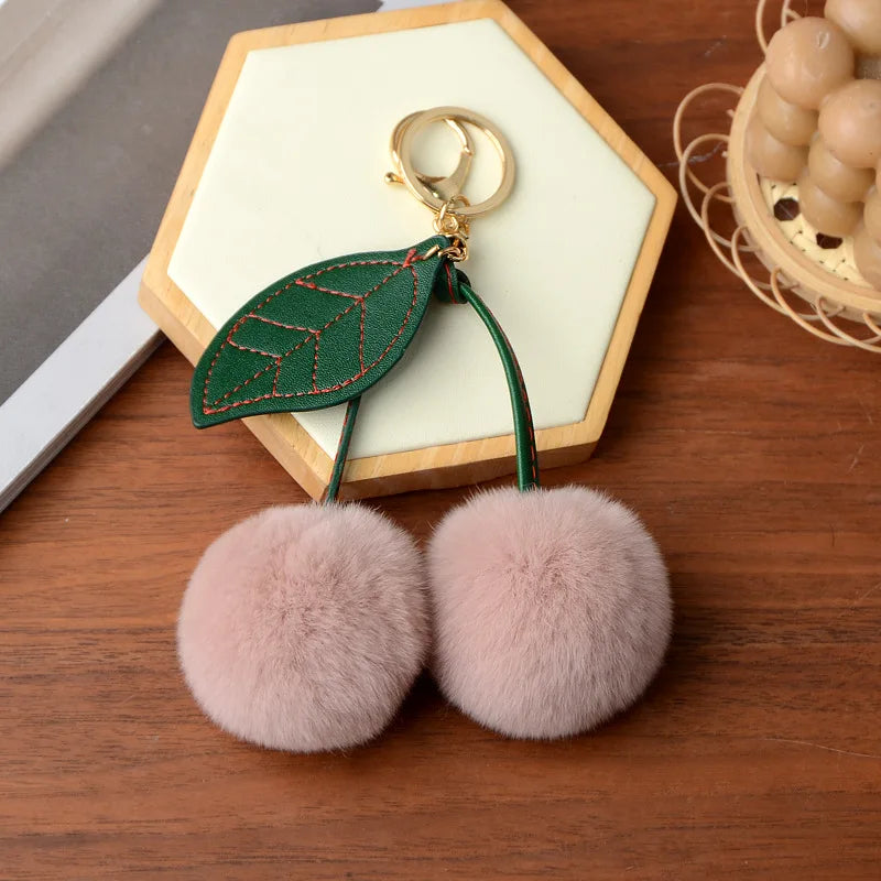 New Otter Rabbit Hair Cherry Multi-color Car Keychain Pendant Cute Pompom Doll Doll Bag Bag Hanging Key Chains for Women Gift