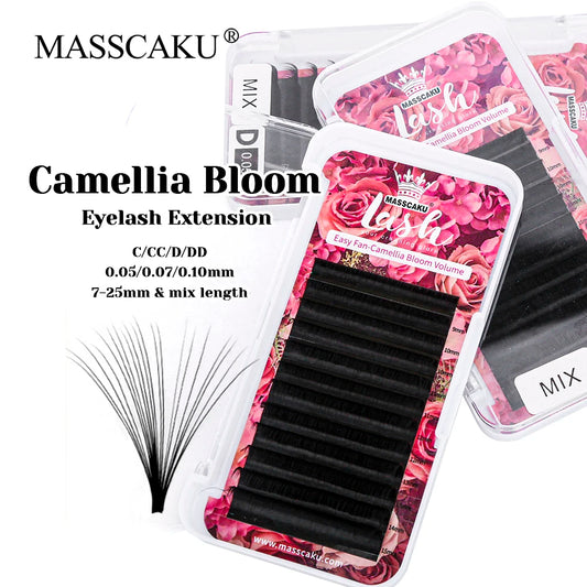 MASSCAKU Premium Synthetic Mink Material Automatic Fanning Lashes C/CC/D/DD Curl Soft Natural Looks One Second Blooming Eyelash