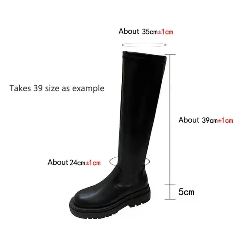 Autumn Winter Thigh High Boots Women Plus Size Slim PU Leather Long Boots Woman Fashion Platform Over The Knee Botas Mujer 2024