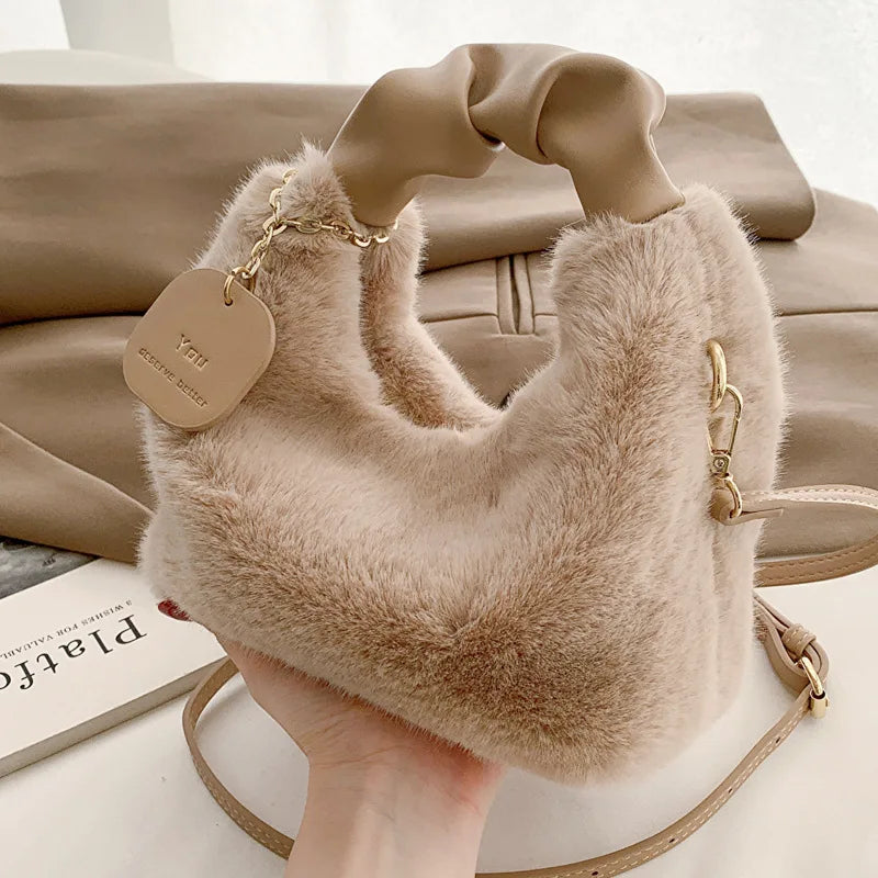 2024 New Woman Soft Plush Shoulder Bag Handbag Daily Autumn Winter Korean Version Fashion Simple Crossbody Bag For Traveling