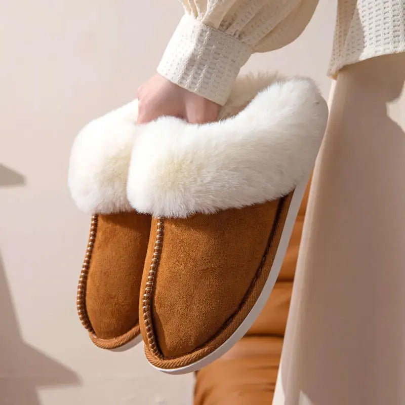 2023 Winter Warm Fur Indoor Home Slippers Women Fluffy Comfort Soft Bedroom Slippers for Couples Flat Non Slip House Shoes Woman