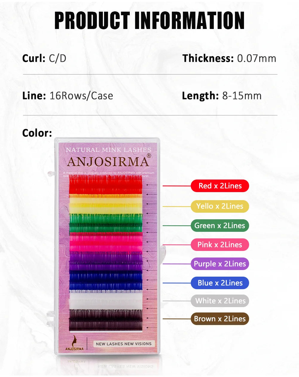 ANJOSIRMA Mix Color eyelashes Make up High Quality Soft Natural Synthetic Mink Rainbow Eyelash Extension Supplies 8 Colors Mix