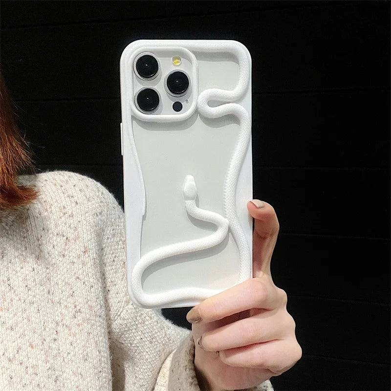 3D Snake Pattern Luxury Plating Phone Case For iPhone 16 15 14 Plus 13 12 11 Pro Max Hollow Out Shockproof Proteciton Soft Cover