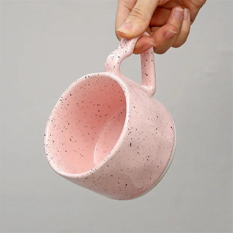 Korean ins Ceramics Cup Breakfast milk oatmeal cup Pink Love shape handle Coffee Mug Water cup For Office Valentine's Day gifts