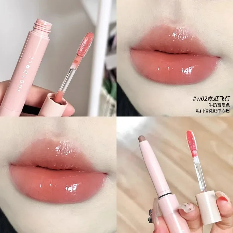 Judydoll Double Headed Water Lipstick Gloss Lip Glaze Lipliner and Lip Gloss All-in-One Moisturizing Lip Plump Makeup Cosmetics