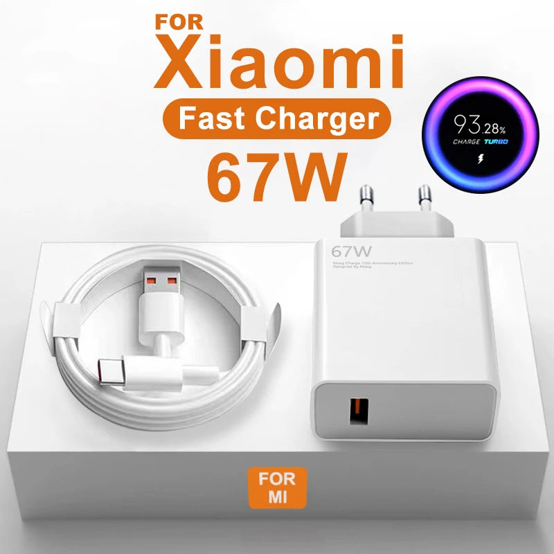 67W GaN Original Fast Charger For Xiaomi 14 13 12 11 10 Ultra Redmi Note 12T 13 Pro Turbo Quick Charge Type C USB Charging Cable