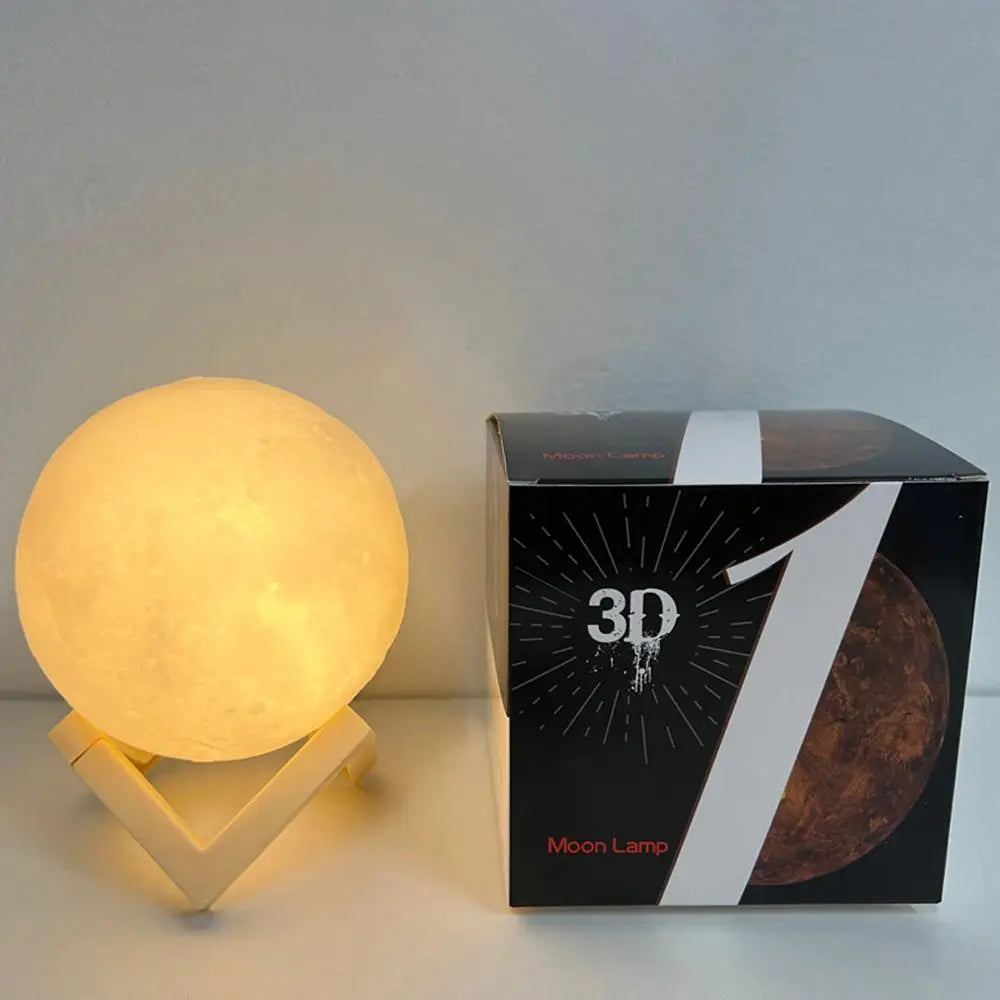 8cm Moon Ball Lamp LED Night Light With Plastic Stand Battery Powered Starry Lamp Bedroom Decor Bedside Night Lights Kids Gifts