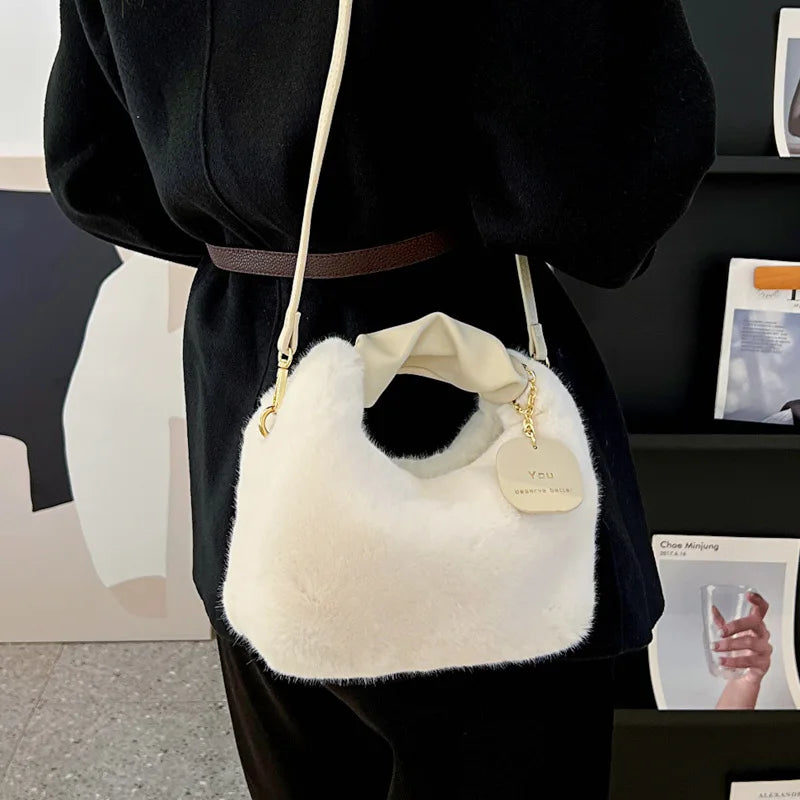 2024 New Woman Soft Plush Shoulder Bag Handbag Daily Autumn Winter Korean Version Fashion Simple Crossbody Bag For Traveling