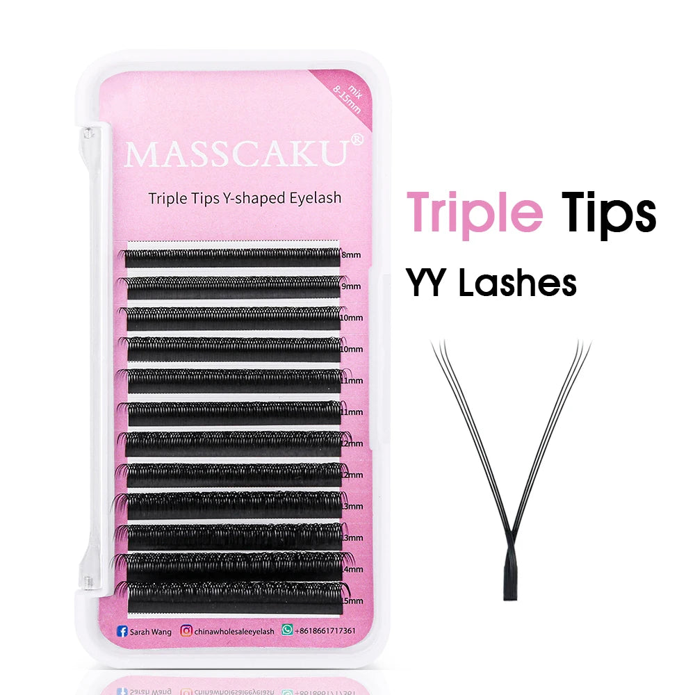 MASSCAKU New Arrival YY Shape lash Fluffy Individual Eyelash Extensions Natural and Soft Lash Wholesale/Supplies